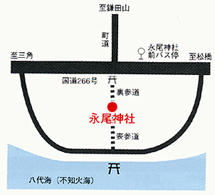 永尾神社の地図画像。詳細な説明はこの画像に続いて記載します。