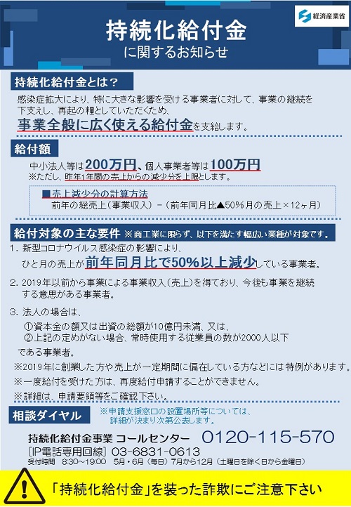 申請 給付 の 持続 金 化 持続化給付金制度の概要 （METI/経済産業省）