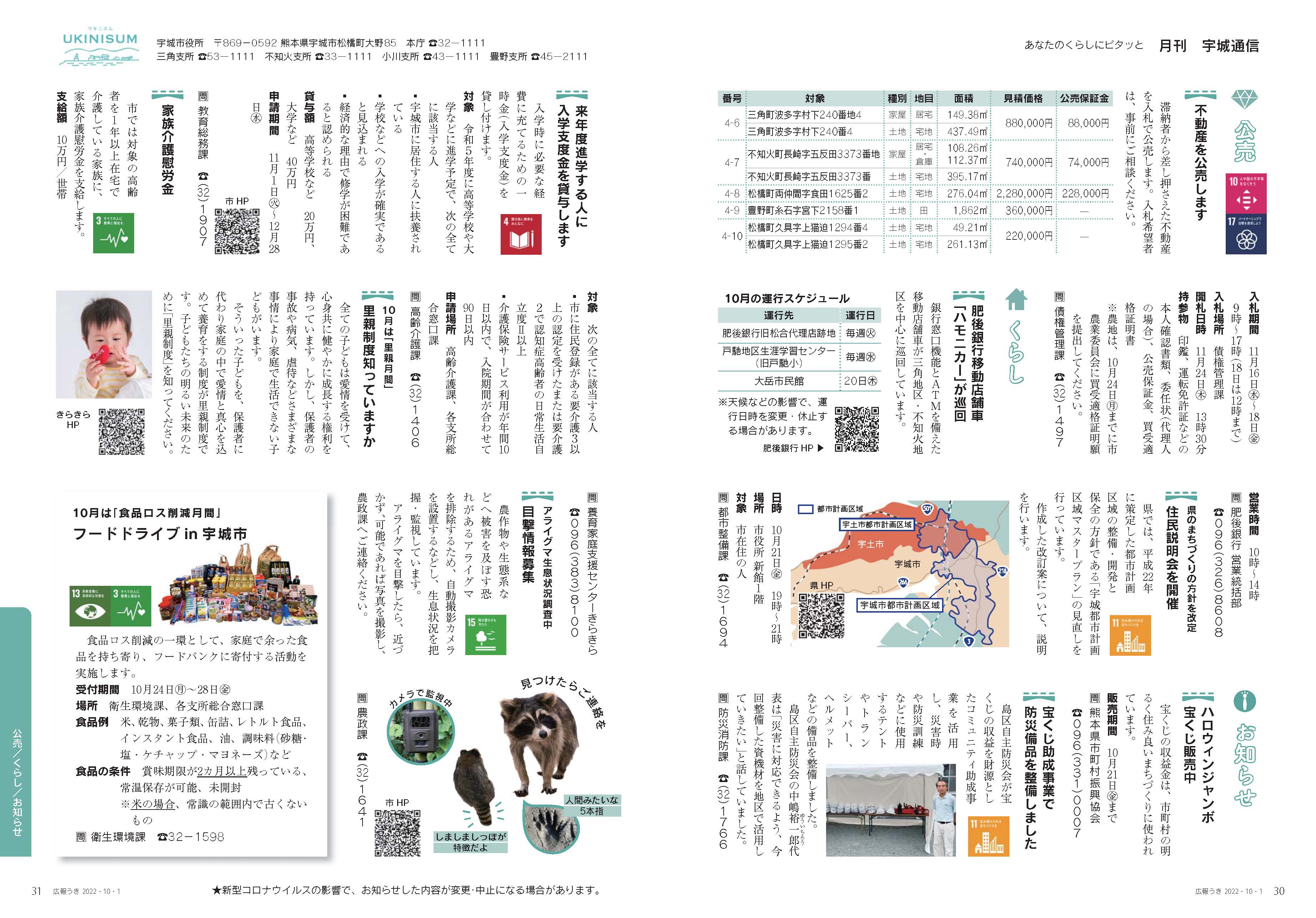 P30、P31　あなたのくらしにピタッと　月刊 宇城通信のページ画像　詳細はPDFリンクを参照ください。