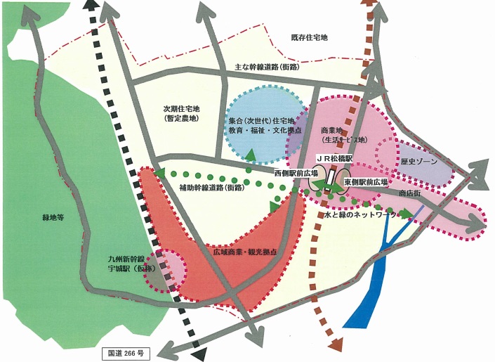 松橋駅周辺地域まちづくり基本構想の画像。詳細はPDFリンクを参照ください。