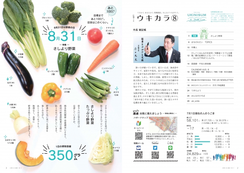P2、P3 目次　特集「さしより野菜」の画像、詳細はPDFリンクを参照ください。