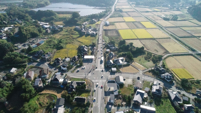 萩尾交差点から豊野町方面を望む航空写真