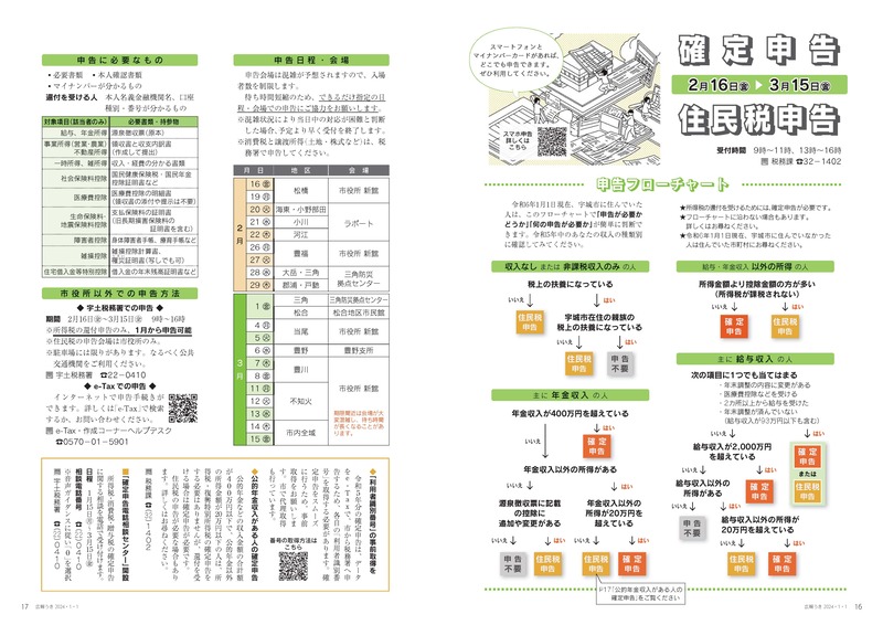 P16、P17  確定申告 住民税申告のページ画像、詳細はPDFファイルを参照ください。