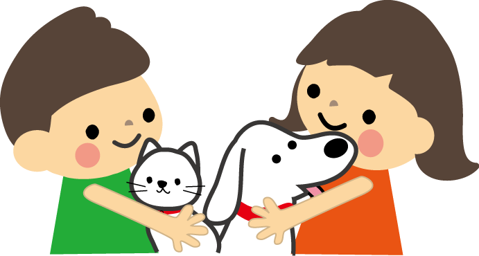 子どもと犬と猫のイラスト画像