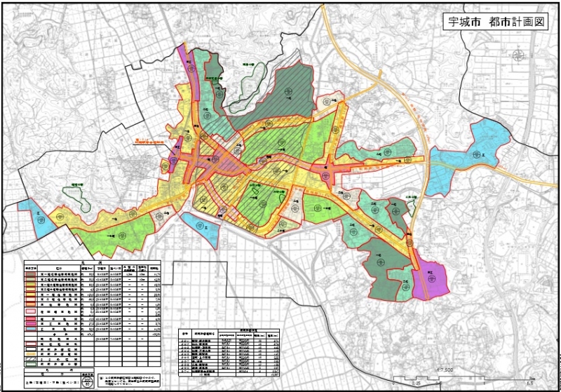 宇城市　都市計画図　用途地域の画像