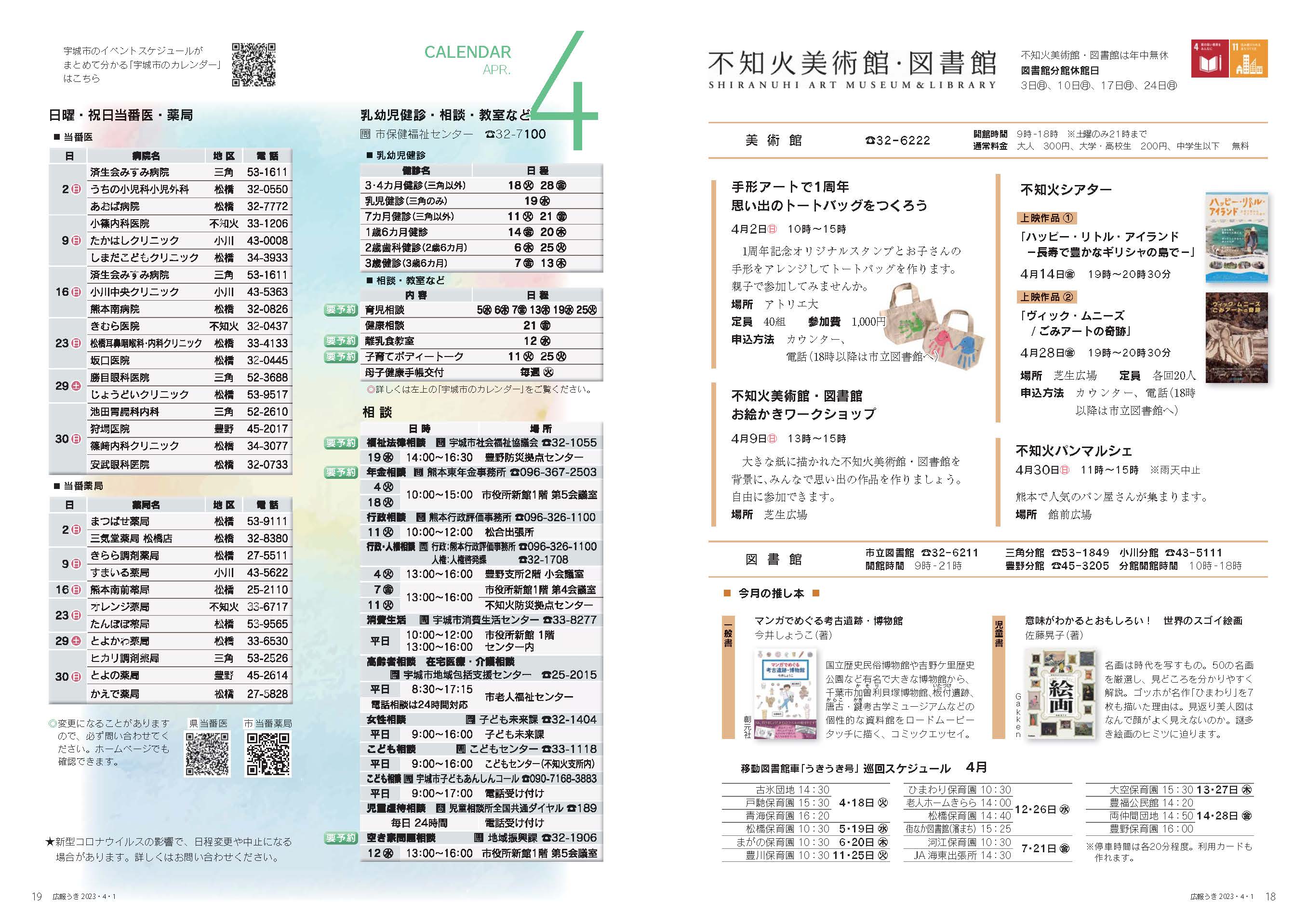 P18、P19 不知火美術館・図書館、CALENDAR APR.4の画像、詳細はPDFファイルをご参照ください