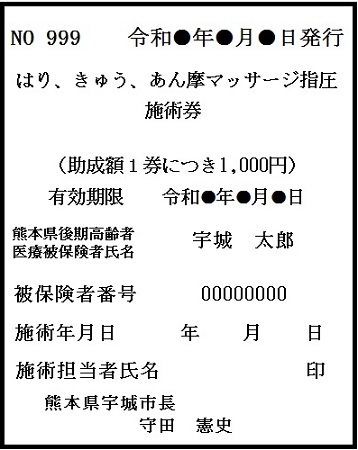 はりきゅうあん摩施術券のイメージ画像。詳細は本文に記述されています。