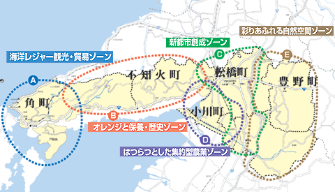 新市ゾーニングの各地域を表示してある図。