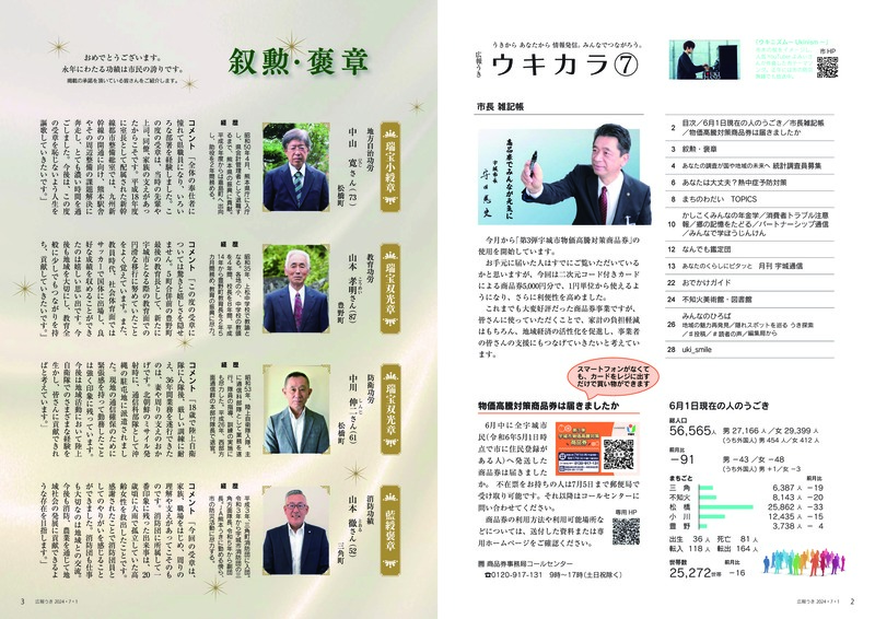 P2、P3 目次／6月1日現在の人のうごき／市長雑記帳、他の画像、詳細はPDFファイルをご参照ください