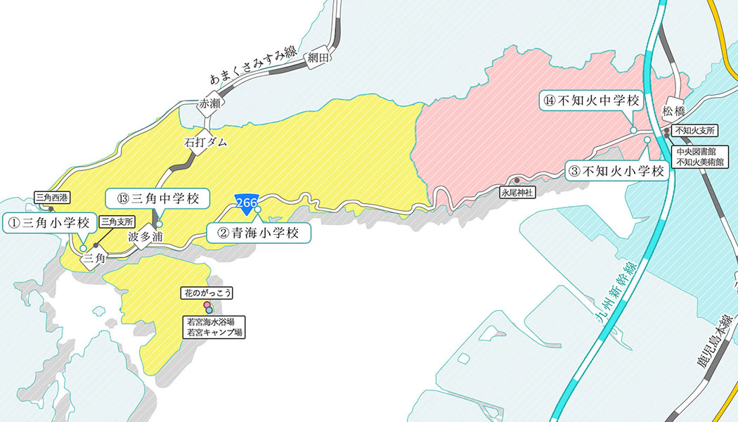 宇城市三角不知火地区の地図